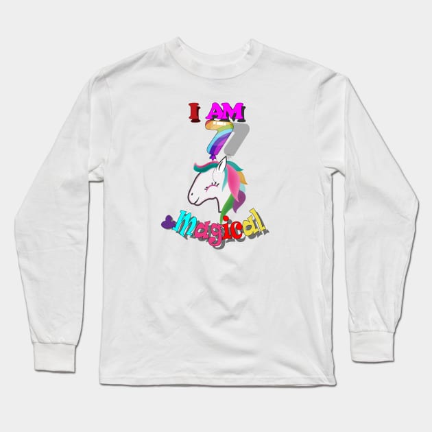 unicorn 7th birthday: I am 7 and magical Long Sleeve T-Shirt by bratshirt